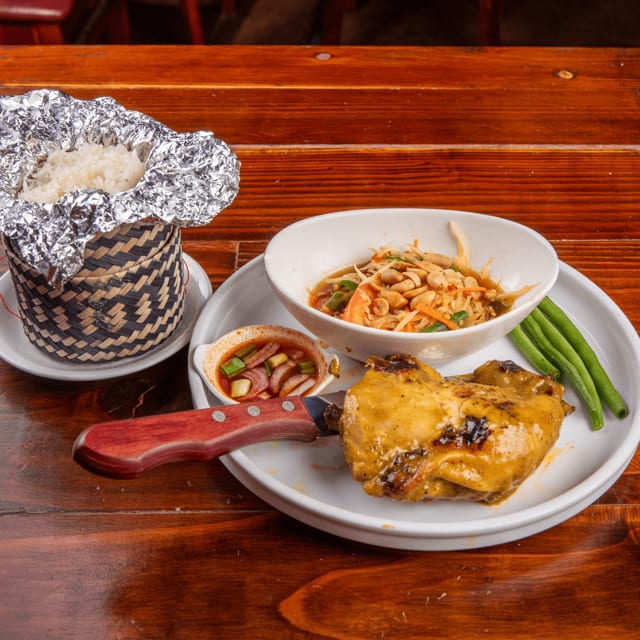 Papaya Salad with BBQ Chicken.