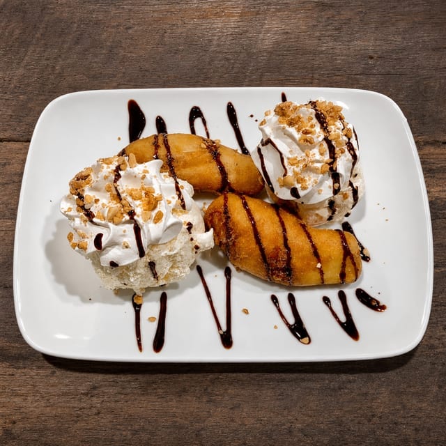 Fried banana w/coconut ice cream.